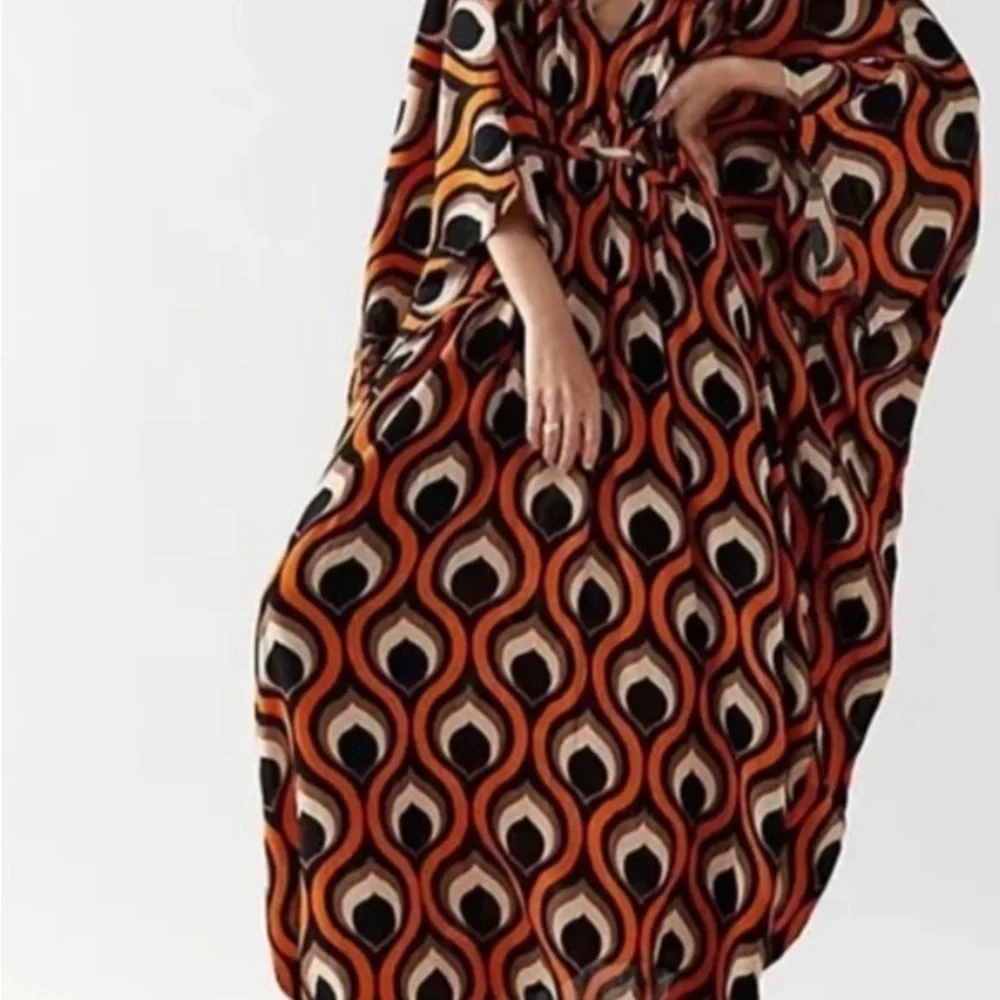 Free People Groovy Baby Maxi Kaftan Dress Orange One Size - Picture 5 of 5